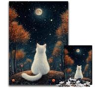 Cat Gazing at The Moon Jigsaws 1000 Pieces for Adults Jigsaw Puzzles for Adults Home Activity for Holidays Birthdays And Family Game Nights 1000 PCS(75x50cm)