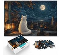 Cat Gazing at the Moon Poster, picture, metal Jigsaw Puzzle, 1000 Piece | For quiet time before New Year, this adult jigsaw puzzle with 1000 pieces suits quiet moments between celebrations.