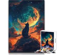 Cat Gazing at The Moon Puzzle for Adults 1000 Pieces Focus Building Educational Activity for Festive Occasions Size 38x26cm