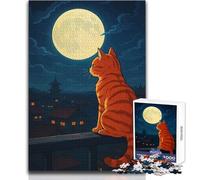 Cat Gazing at The Moonlit Cityscape Hard Jigsaw Puzzle for Adults 1000 Pieces Educational Mind Challenge Game Unique Gift with Sentimental Value Size 38x52cm