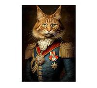 Cat General Tudor Animals Poster, Funny Pets Wall Art Prints, Historical Animal Portraits, Living Room Home Decor, A5 (Print Only) - 21x14.8cm