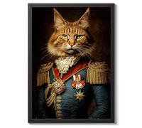 Cat General Tudor Animals Poster, Funny Pets Wall Art Prints, Historical Animal Portraits, Living Room Home Decor, A4 (Black Frame) - 32.7x24.1cm