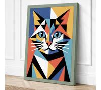 Cat Geometric Canvas Wall Art Print 24x16 Inch
