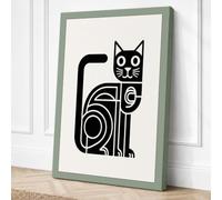 Cat Geometric Canvas Wall Art Print 24x16 Inch