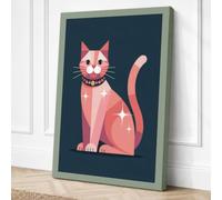 Cat Geometric Canvas Wall Art Print 24x16 Inch