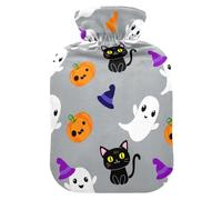 Cat Ghost Halloween Gray Hot Water Bottle with Cover for Pain Relief Hot Pack for Pregnant Women, 2L