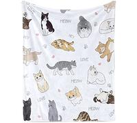 Cat Gift Blanket for Cat Lovers, Cute Cartoon Soft Plush Flannel Blanket with Cats On It for Kids Girls, Cozy Warm Lovely Kitten Print Fluffy Throw Blanket for Baby Toddler Crib Couch, 100 x 130 cm