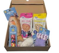 Cat Gift Box Set with Toys and Treats, Includes Fish Toy, Three Mice, Fluffy Bell Toy, Krill and Chicken Bites