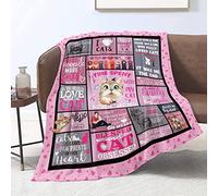 Cat Gifts for Cat Lovers Cute Cat Print Blanket for Girls Pink Throw Blanket with Cat Birthday Gift Ideas for Cat Lover Kids Soft Flannel Fleece Blanket for Couch Lightweight All Season, 101cm x 127cm