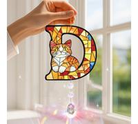 Cat Gifts for Women, Cats Decor Suncatcher Effect, Stained Glass Effect, Pet Ornaments for Christmas Tree Decoration, Birthday Gift for Mom (Letter D)