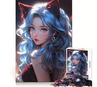 Cat Girl Blue Neon Anime Jigsaw for Adults 1000 Pieces Critical Think Cozy Pastime Uniform Edges Xmas Present (38x52cm)