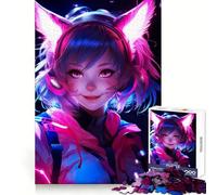 Cat Girl Pink Neon Anime Jigsaw Puzzles 1000 Pieces for Adults Brain Stimulation Leisurely Pursuit Premium Cut Nice Gift (38x52cm)