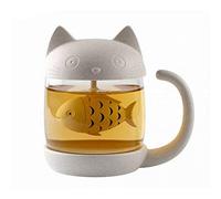 Cat Glass Tea Mug Cup with Fish Shape Tea Infuser Strainer Filter 250ml for Home Office 1pc