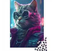 Cat Glasses Jacket Future 1000-Piece Puzzle for Adults, 52x38cm/1000pcs; A Thoughtful Gift for A New Home; White Card Pieces for Cleaner Handling