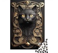 Cat Gold Pattern 1000 Piece Mini Jigsaw Puzzle For Adults Gift Idea | 52x38cm Cardboard Puzzle Lovers Family Bonding Puzzle Assembly Birthday Gift Home Decor