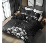 Cat Goth Bedding King Duvet Cover Sets, Grave Skull Night Moon Star Quilt Cover 3 Piece, Cat Goth Room Decor Bedding Set&Gift Super Soft Microfibre With 2 Pillowcase, No Comforter