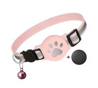 Cat GPS Collar for Small Cats - Real Time Location No Monthly Fee, Waterproof Anti Lost Pet with No SIM Required, for Indoor Outdoor Cats (Reflective pink and locator)