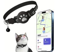 Cat GPS Collar for Small Cats - Real Time Location No Monthly Fee, Waterproof Anti Lost Pet with No SIM Required, for Indoor Outdoor Cats (Black collar and locator)