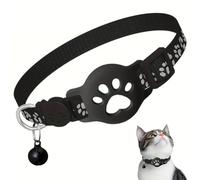 Cat GPS Collar, GPS for Cats with No Monthly Fee, Locator Compatible with Google Find My (Compatible with Android and iOS), No SIM Required (Black Collar + White Tracker)