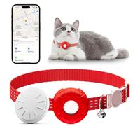 Cat GPS Tracker, Waterproof Pet GPS Tracker for Cats, GPS Tracker Collar with Safety Elastic Buckle, Cat Tracker Compatible with Apple Find My App (Only iOS), No Monthly Fee, Red