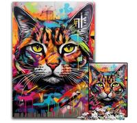 Cat Graffiti 1000-Piece Jigsaw Puzzle Wooden Jigsaw Puzzles for Adults for Teenagers & Teens, Ideal Birthday 50x75CM/19.68x29.52inch