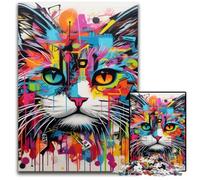 Cat Graffiti 1000 Piece Jigsaw Puzzles for Adults Wooden Jigsaw Relaxing Entertainment, Home Decor 50x75CM/19.68x29.52inch
