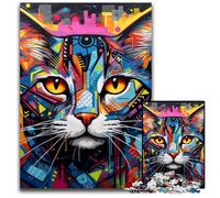 Cat Graffiti 1000 Piece Jigsaw Puzzles for Adults Wooden Jigsaw Relaxing Entertainment, Home Decor 50x75CM/19.68x29.52inch