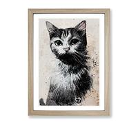 Cat Graffiti No.1 Framed Print for Living Room Bedroom Home Office Décor, Wall Art Picture Ready to Hang, Oak A3 Frame (34 x 46 cm)