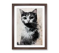 Cat Graffiti No.1 Framed Print for Living Room Bedroom Home Office Décor, Wall Art Picture Ready to Hang, Walnut A3 Frame (34 x 46 cm)