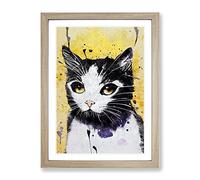 Cat Graffiti No.2 Framed Print | A2 Oak Framed Wall Art | Ready to Hang | Eclectic Animal Picture | Living Room Bedroom Lounge Office