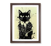 Cat Graffiti No.3 Framed Print for Living Room Bedroom Home Office Décor, Wall Art Picture Ready to Hang, Walnut A2 Frame (64 x 46 cm)