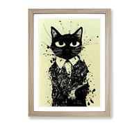 Cat Graffiti No.3 Framed Print for Living Room Bedroom Home Office Décor, Wall Art Picture Ready to Hang, Oak A3 Frame (34 x 46 cm)
