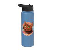 Cat Green Eyes Brown Fur Artistic Painterly Whiskers Elegant Stainless Steel Insulated Water Bottle