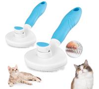 Cat Grooming Brush, 2Pack Pets Skin Friendly Self Cleaning Slicker Massage Brushes for Shedding Dogs Cats Hair Gentle Remove Loose Undercoat with Long or Short Hairs for All Fur Type- UPGRADED