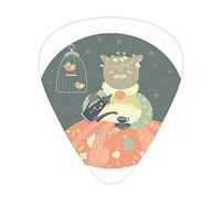Cat Guitar Picks 12 Pack Universal ABS Guitar Picks,Fantasy Cat with Tea and Birds in a Cage Funny Design on Star Filled Background,for Acoustic and Electric Guitar