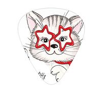 Cat Guitar Picks 12 Pack Universal ABS Guitar Picks,Fashion Portrait Hipster Cat with Star Glasses and Bow I Love,for Acoustic and Electric Guitar,Red and White
