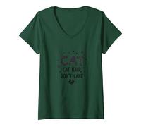Cat Hair, Don't Care - Furry Feline Lover's Motto V-Neck T-Shirt, Women, Forest Green, XL