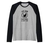 Cat Hair Everywhere & I Don't Care Funny Pet Lover Raglan Baseball Tee, Men, Black/Athletic Heather, XXL