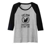 Cat Hair Everywhere & I Don't Care Funny Pet Lover Raglan Baseball Tee, Women, Black/Athletic Heather, M