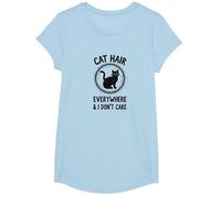 Cat Hair Everywhere & I Don't Care Funny Pet Lover T-Shirt, Girls, Baby Blue, XS