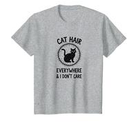 Cat Hair Everywhere & I Don't Care Funny Pet Lover T-Shirt, Kids, Heather Grey, 8 Years