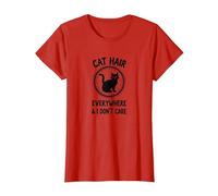 Cat Hair Everywhere & I Don't Care Funny Pet Lover T-Shirt, Women, Red, S