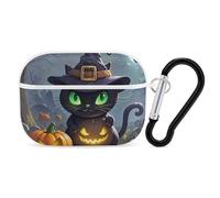 Cat Halloween AirPods Pro Case Cover with Keychain Ring PC Hard Shell Protective Case for AirPods Pro 2nd for Women Men Generation Easy Open Full Drop Protection Cover White-Style