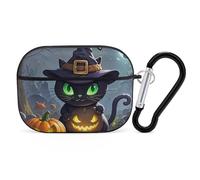 Cat Halloween AirPods Pro Case Cover with Keychain Ring PC Hard Shell Protective Case for AirPods Pro 2nd for Women Men Generation Easy Open Full Drop Protection Cover Black-Style