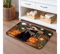 Cat Halloween Bath Mat, Vintage Pumpkin Lanterns Absorbent Non Slip Shower Mat, Autumn Memory Foam Washable Bath Rugs for Bathroom Toilet Restroom Decorative 16x24 Inch