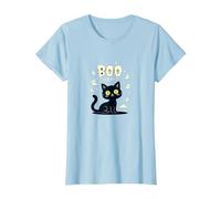 Cat Halloween Boo Kitty Spooky Ghosts Cute Funny T-Shirt, Women, Baby Blue, XS