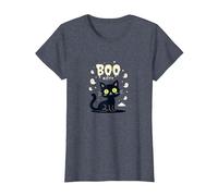 Cat Halloween Boo Kitty Spooky Ghosts Cute Funny T-Shirt, Women, Heather Blue, XXL