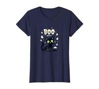 Cat Halloween Boo Kitty Spooky Ghosts Cute Funny T-Shirt, Women, Navy, S