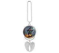 Cat Halloween Car Hanging Ornament Rear View Mirror Pendant Lucky Presents Hanging Ornament Funny Car Pendant for Office Auto Home Decoration Silver-style