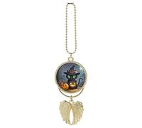 Cat Halloween Car Hanging Ornament Rear View Mirror Pendant Lucky Presents Hanging Ornament Funny Car Pendant for Office Auto Home Decoration Golden-style
